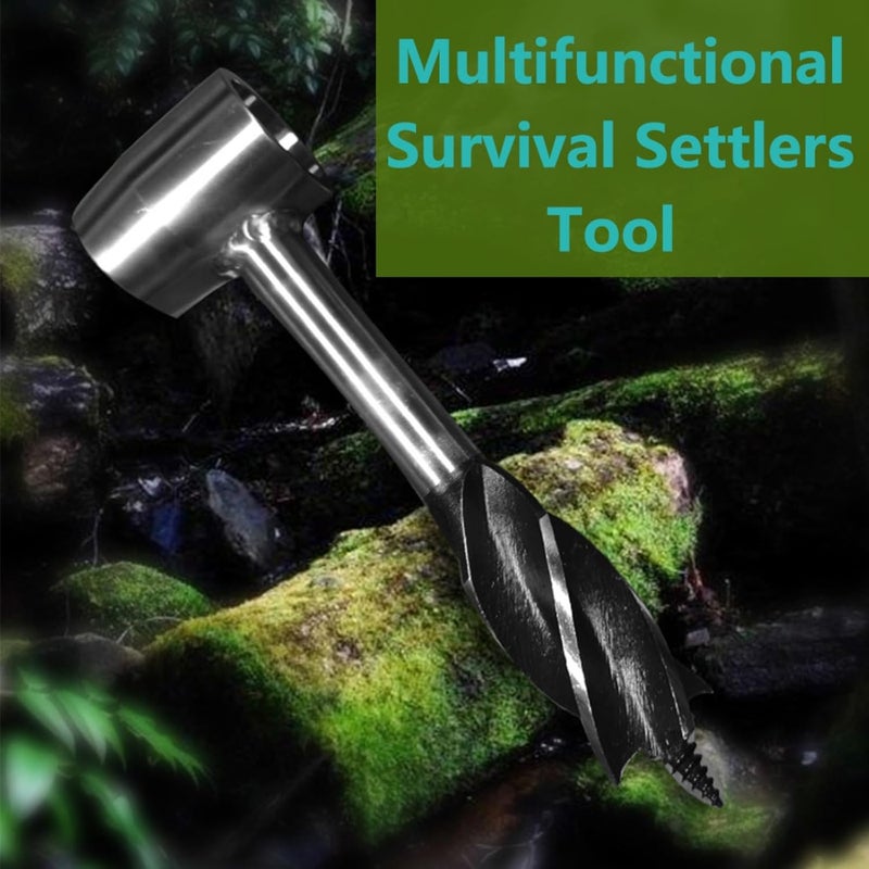 Farady Survival Settlers Tool Bushcraft Hand Auger Wrench Scotch Eye Wood Drill Manual Drill Wrench Bushcraft Survival Tool with Leather Pouch and Hook for Outdoor Camping Bushcrafting Backpacking (Black) - Image 4